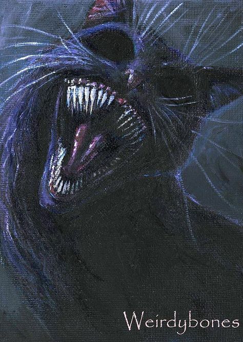 Acrylic Painting Creepy, Scary Cat Art, Gothic Acrylic Painting, Cat Monster Art, Creepy Painting Ideas, Creepy Cat Art, Teeth Horror, Horror Animals, Creepy Cats