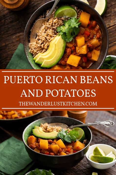 Puerto Rican Potatoes, Beans And Potatoes Recipe, Puerto Rican Beans, Beans And Potatoes, Meatless Burgers, Gourmet Food Plating, Hamburgers Grilled, Rican Food, Easy Skillet