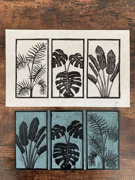 Cetakan Lino, Print Lino, Linoleum Print, Linocut Printmaking, Lino Art, Linocut Art, Printmaking Art, Tropical Leaf Print, Art Tropical