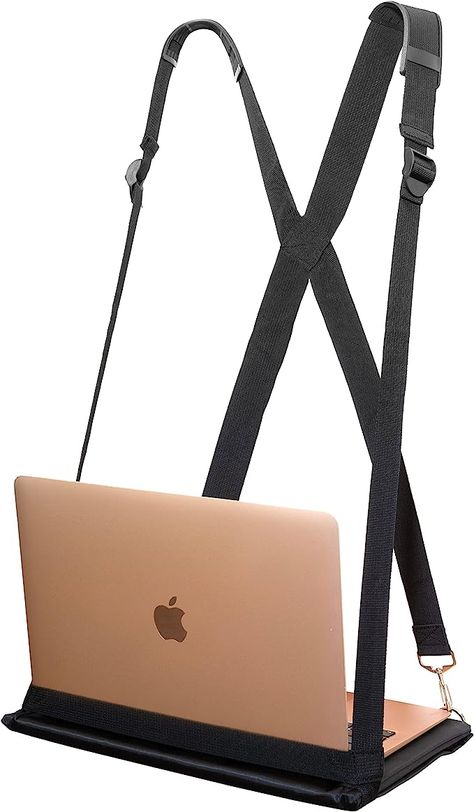 Made from high-quality materials with heavy duty adjustable straps to fit laptops up to 13.5" and all body types. The ergonomic design provides a comfortable and supportive fit that helps alleviate back pain and strain while walking or standing. Laptop Carrier, Ergonomic Design, Hands Free, Back Pain, Body Types, Macbook, Mouse Pad, Note Pad, Memory Foam