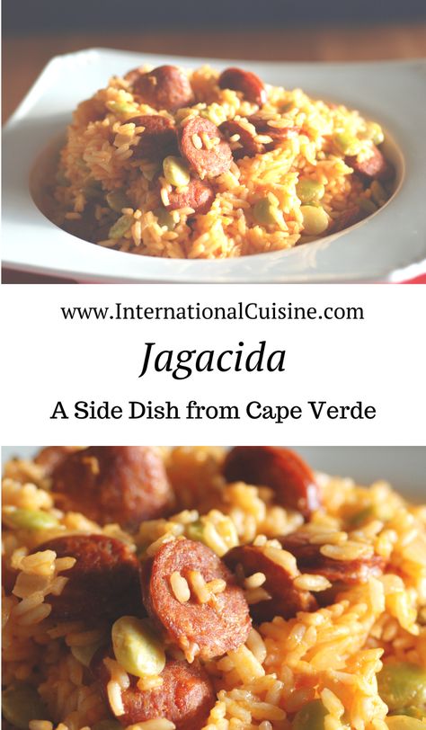 Jagacida or simply "jag" as it is referred to in Cape Verde is a wonderful side dish full of flavor.  It is also know as Portuguese rice.  Your family will love this recipe #jagacida #portugueserice #capeverderecipe #caboverderecipe #capeverdefood #caboverdefood #Capeverdecuisine #caboverdecuisine #sidesdish #ricedish Jagacida Recipe, Jag Recipe, Portuguese Rice, Cape Verde Food, Verde Recipe, Recipes Sausage, Cape Verde, Brazilian Food, Portuguese Recipes