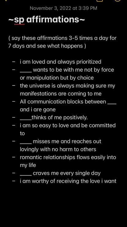 Reconciliation Affirmations, Manifestation To Make Him Text You, Manifest Ex Back Affirmations, Third Party Removal Affirmations, Self Love Magick, Sp Vision Board, Ex Affirmations, Sp Affirmations Aesthetic, Affirmations For Sp