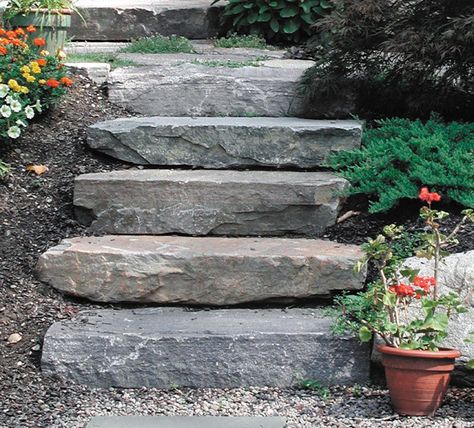 Easy DIY Landscape Steps. Steps and Stairs for your landscape or backyard.  Great ideas, projects and tutorials for landscape steps. Lake Landscaping, Sloped Backyard Landscaping, Landscaping A Slope, Landscape Stairs, Landscape Steps, Sloped Yard, Sloped Backyard, Stone Steps, Garden Stairs