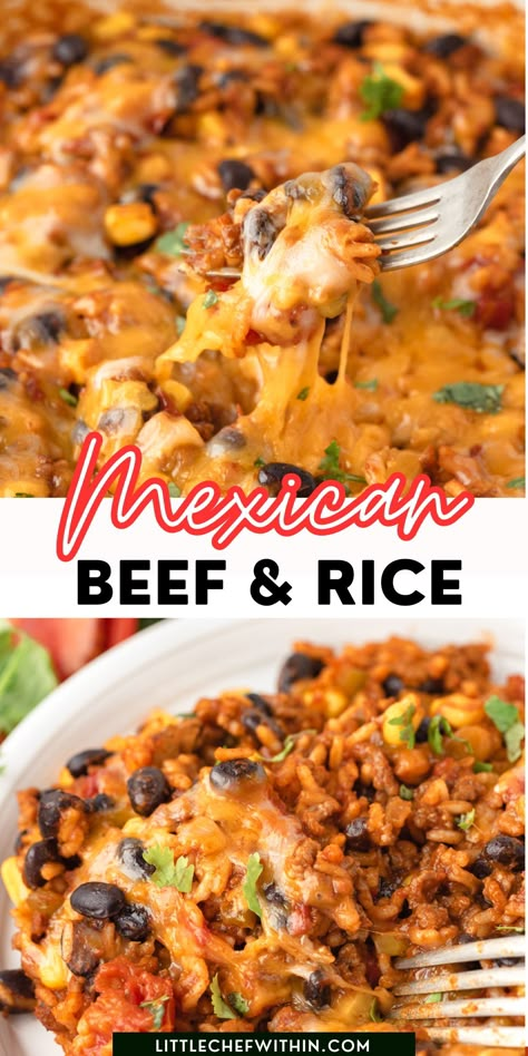 Mexican Rice Ground Beef, Mexican Hotdish Recipes, Taco Skillet With Rice, Mexican Rice Meals, Hamburger With Rice Recipes, Rice Bowls With Ground Beef, Burger And Rice Recipes, Mexican Minute Rice, Mexican Hamburger Recipes