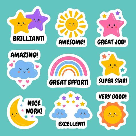 Cute Stickers For Kids, Reward Ideas For Kids, Encouraging Words For Kids, Good Job Sticker, Students Stickers, English Class Activities, Badges For Kids, Montessori Lesson Plans, Rewards For Kids