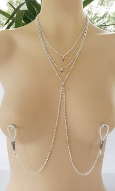 Body Chain Jewelry Outfit, Black Over Knee Boots, Full Body Chain, Thigh Jewelry, Body Necklace, Three Strand Necklace, Crystal Springs, Tiered Necklace, The Sting