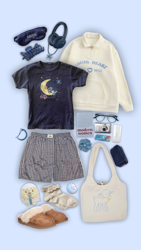 #aestheticoutfit #outfit #outfitinspiration #outfitinspo #blue #sleepover #cozyoutfit Sleepcore Outfit, Cute Sleepover Outfits, Sleepover Outfit Ideas, Sleepover Outfit, Uni Fashion, Recycled Outfits, Colourful Style, Millennials Fashion, Mum Fashion