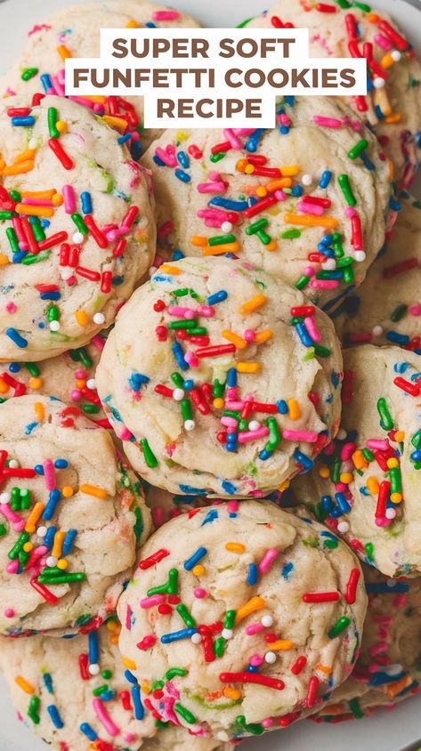 Funfetti Cookies Recipes Fun Fetti Cookies, Funfetti Cake Cookies, Birthday Cake Cookies Recipe, Christmas Funfetti Cookies, Easy Funfetti Cookies, Easy Baking With Kids, Easy Cookie Recipes For Kids, French Vanilla Cake Mix Cookies, Mini Funfetti Cookies