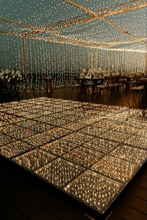 Marriage Venue Aesthetic, Fairy Light Dance Floor Wedding, Wedding Light Decorations Indoor, Wedding Venue Roof Decorations, Fairy Lights Wedding Dance Floor, Outdoor White Party Ideas, Lanterns Over Dance Floor, Wedding Dancefloor Outdoors, Terrace Proposal Ideas