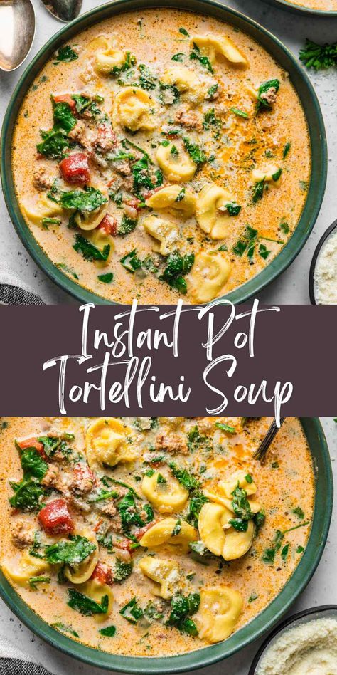 Tortellini Soup Instant Pot, Instant Pot Tortellini Soup, Tortellini Soup With Italian Sausage, Italian Tortellini Soup, Instant Pot Tortellini, Instapot Soup Recipes, Soup With Italian Sausage, Italian Tortellini, Creamy Tortellini Soup