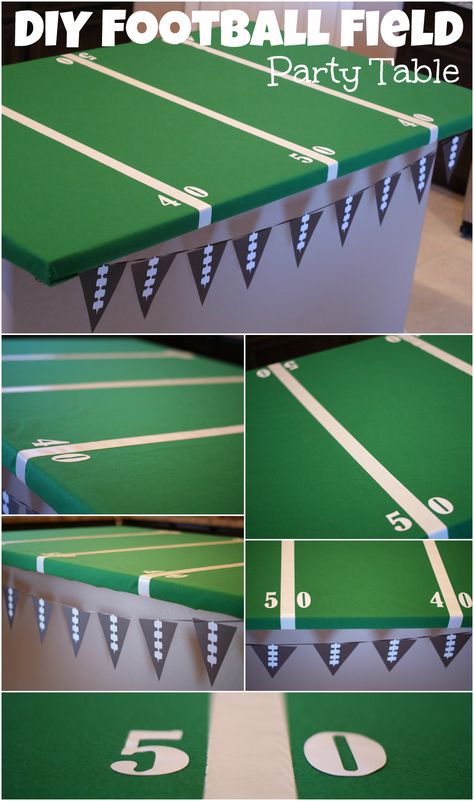 Easy DIY Football Field Party Table { anightowlblog.com } #football #superbowl #party Diy Football Field, Bowl Desserts, Field Party, Football Diy, Football Theme Party, Super Bowl Football, Football Tailgate, Football Birthday Party, Football Themes