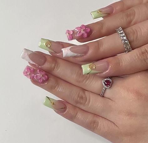 Gel X Designs, Girly Acrylic Nails, Short Square Acrylic Nails, Unique Acrylic Nails, Long Acrylic, Gem Nails, Short Acrylic Nails Designs, French Tips, Square Acrylic Nails