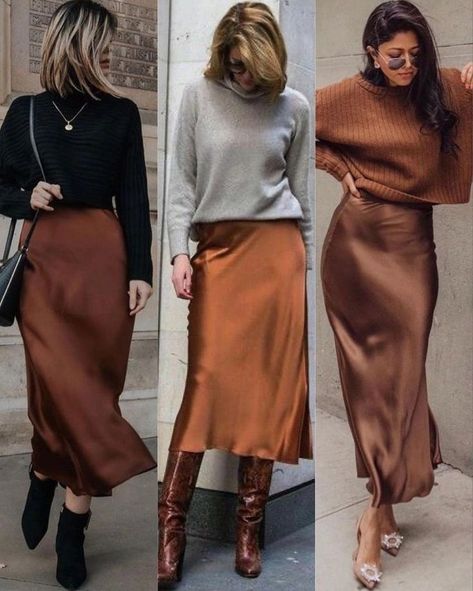 Midi Rok Outfit, Satin Skirt Outfit, Rok Outfit, Outfit Chic, Stil Inspiration, Modieuze Outfits, Elegantes Outfit, Looks Chic, Mode Inspo