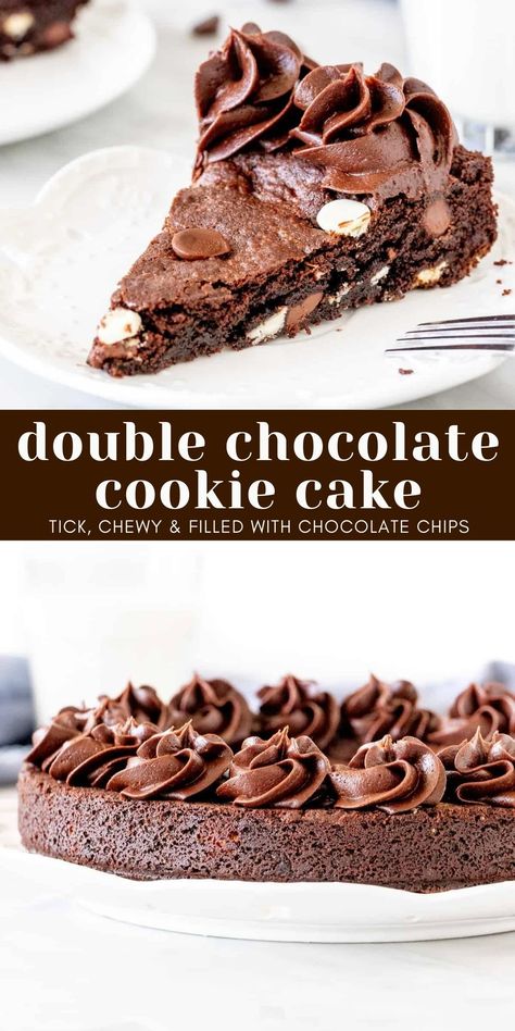 Nutty Desserts, Decorate With Chocolate, Chocolate Cookie Cake, Giant Cookie Cake, Chocolate Cake Cookies, Chocolate Chip Cookie Cake, Double Chocolate Chip Cookies, Cookie Cake Recipe, Cookie Flavors