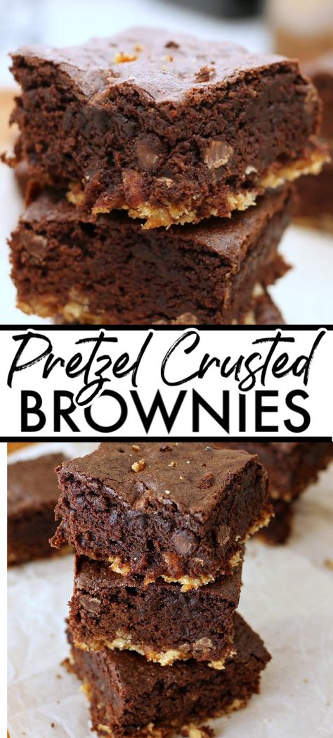 Pretzel Brownies, Salty Desserts, Pretzel Desserts, Pretzel Crust, Layer Bars, Chocolate Chip Brownies, Homemade Snickers, Pretzels Recipe, Brownie Desserts