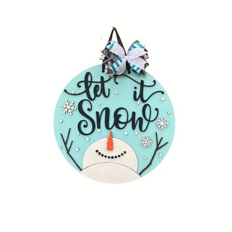 Winter Door Decor / Christmas Door Hanger / Snowman Door - Etsy Snow Door Hanger, Let It Snow Door, Winter Front Door Decor, Front Door Decor Christmas, Snowman Door Hanger, Door Decor Christmas, Winter Door Decorations, Snowman Door, Wooden Signs Diy