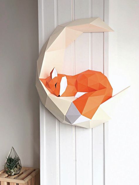 Papercraft Fox on the moon, Papercraft 3D Fox Decor, 3D Papercraft PDF, Paper craft, Low poly, 3D Paper Sculpture, Gift Baby Shower, Bumagid 3 D Paper Crafts, 3d Paper Crafts Templates Free Printable, Free 3d Papercraft Templates, Moon Paper Craft, Paper Crafts Animals, Fox Paper Craft, Fox Room Decor, Origami Gift Ideas, Papercraft Kawaii