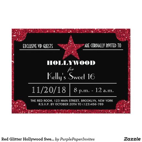 Hollywood Party Invitations, Hollywood Invitations, Hollywood Sweet 16, Red Carpet Invitations, Hollywood Birthday Parties, Hollywood Birthday, Sweet 16 Themes, Hollywood Party Theme, 16th Birthday Invitations