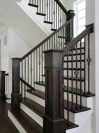 Iron Balusters - Stair Solution - Residential and Commercial Designs Pintu Interior, Interior Stair Railing, Wrought Iron Stair Railing, Stair Banister, Staircase Railing Design, Handrail Design, Staircase Handrail, Iron Railings, Iron Stair Railing