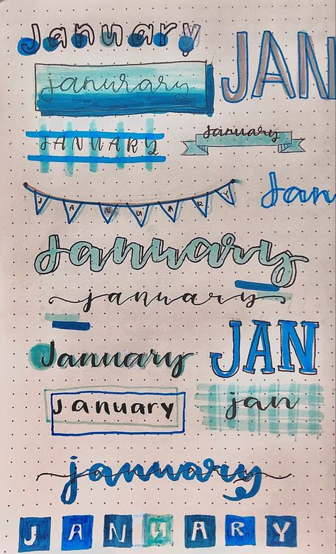 January Font Ideas, January Title Ideas, January Header, January Font, Journal Headers, Bullet Journal Headers, January Bullet Journal, Title Ideas, Bullet Journal Font