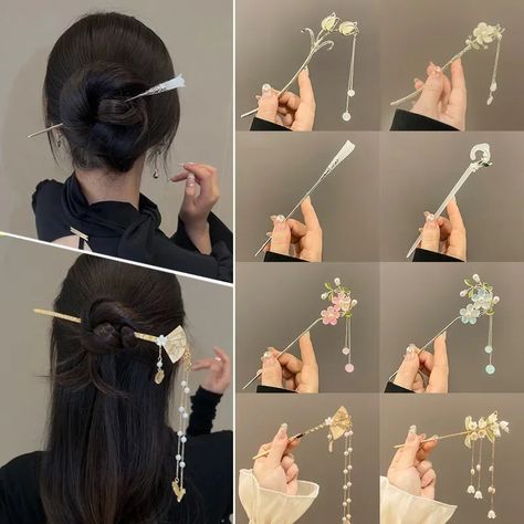 5.08MYR |Chinese National Flower|chinese Flower Hair Stick Pin - Aluminium Alloy Ancient Style Tassel For Women Chinese Hair Stick, Asian Hair Pin, Ancient Chinese Hairstyles, Hair Clips Aesthetic, Hair Chopsticks, Chopstick Hair, Hairpin Accessories, Handmade Hairpin, Hair Accessories Vintage