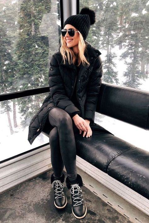 Vail Style...What to Wear and Where to Shop, leather leggings and coated jeans, women's ski lodge outfit | Divine Style Vail Colorado Winter Outfits, Vail Style, Colorado Winter Outfits, How To Wear Faux Leather Leggings, Winter Outfits Dinner, Ski Lodge Outfit, Vail Colorado Winter, Collarless Leather Jacket, Dinner Outfits Winter