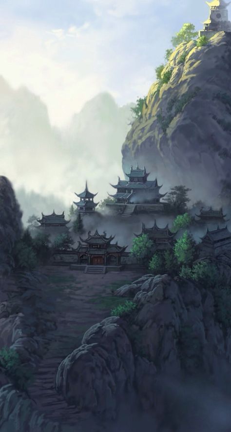 Upload by me Mountain Monastery, Fantasy Story Ideas, Ancient Japanese Art, Landscape Tattoo, Japanese Temple, Japanese Artwork, Landscape Concept, Chinese Landscape, Fantasy City