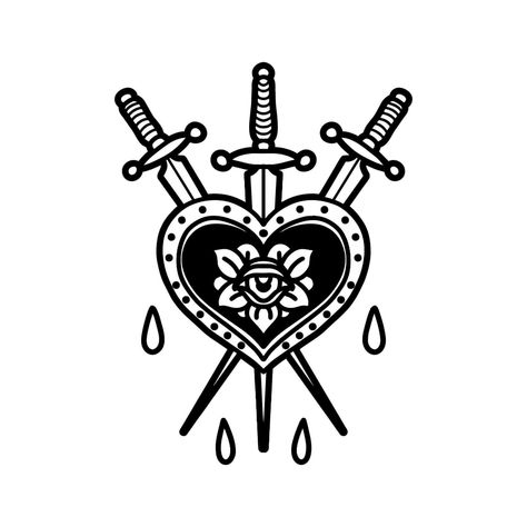 Heart with swords tattoo Tarot Tattoo, Tattoos Mandala, About Heart, Flash Tattoo Designs, Tattoos Geometric, Old School Tattoo Designs, Heart Tattoo Designs, Traditional Tattoo Art, Tattoo Flash Art