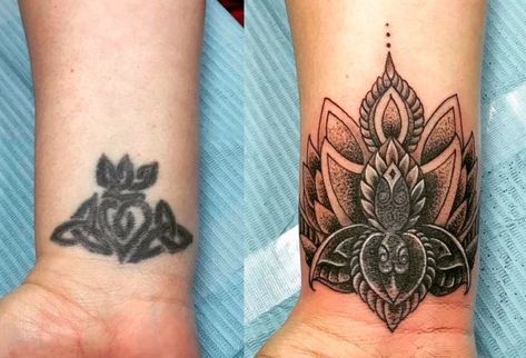 Coverup Wrist Tattoos For Women, Inner Wrist Tattoos, Tatuaje Cover Up, Mandala Wrist Tattoo, Cover Up Tattoos For Women, Best Cover Up Tattoos, Wrist Tattoo Cover Up, Cuff Tattoo, Tattoo Coverup