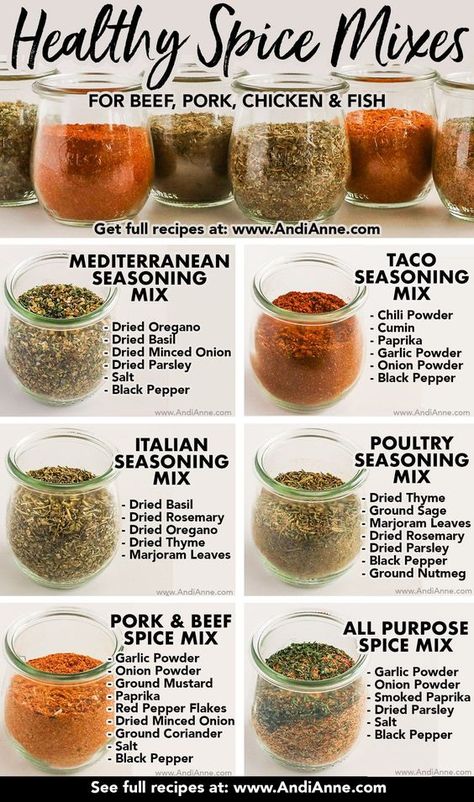 Homemade spice blends can add wonderful flavor to a variety of recipes. It’s so easy to make these spice mixes yourself – a lot cheaper too! Here are six spice blends to season any pork, chicken, or beef dish. You can also use them in soups, a stir fry, and so much more. Arabisk Mad, Homemade Dry Mixes, Spice Blends Recipes, Homemade Spice Mix, Homemade Sauce Recipes, Pork Chicken, Spice Mix Recipes, Homemade Spice Blends, Diy Spices