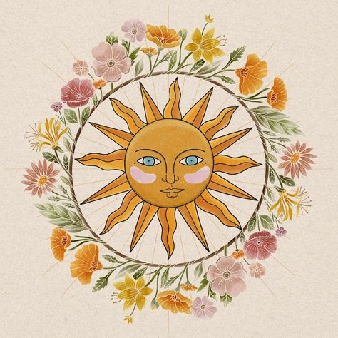 Summer Solstice Background, Summer Solstice Drawing, Spring Solstice Aesthetic, Summer Solstice Wallpaper, Summer Solstice Illustration, Litha Illustration, Beltane Illustration, Spring Solstice Celebration, Summer Solstice Tattoo