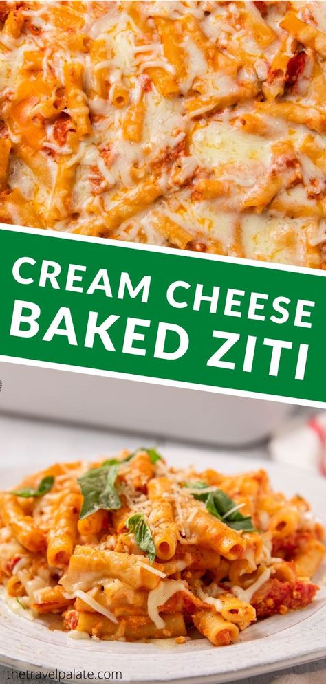 Pasta Ideas For Party, Ziti Recipes With Cream Cheese, Crockpot Baked Ziti No Ricotta, Creamy Ziti Pasta, Creamy Baked Ziti With Cream Cheese, Simple Family Dinners Healthy, Dinner Recipe With Cream Cheese, Quick Easy Dinner No Meat, Easy Dinner Meatless