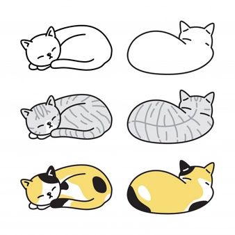 Cat Sleeping Drawing Simple, Cat Laying Illustration, Sleeping Cat Painting, Tabby Cat Doodle, Sleep Cat Drawing, Sleepy Cat Illustration, How To Draw A Cartoon Cat, Cat Curled Up, Sleeping Cat Doodle