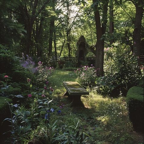 Dream Forest Aesthetic, Nature, Dark Cottagecore Garden, Gothic Landscaping, Dark Garden Ideas, Overgrown Garden Aesthetic, Dream House Nature, Gothic Garden Aesthetic, Garden Aesthetic Dark