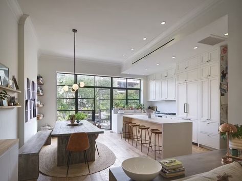 Terrazzo Bathroom Floor, Modern Townhouse Interior, Townhouse Kitchen, Nyc Brownstone, Brooklyn Kitchen, Brooklyn Townhouse, New York Townhouse, Street Townhouse, Parlor Floor