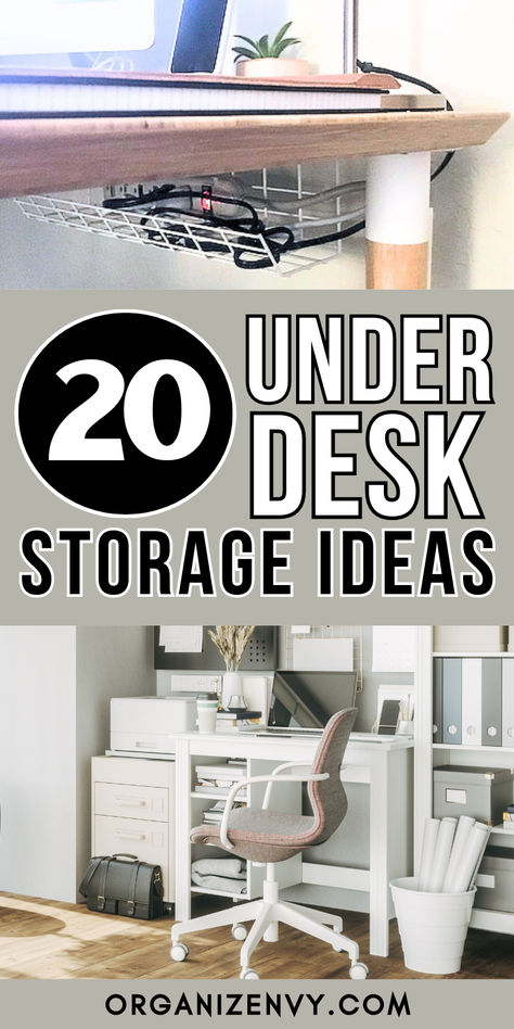 Home office desks Under Desk Printer Storage Ideas, Under Kitchen Desk Storage Ideas, Printer Under Desk Ideas, Under Desk Cord Organization, Desk Without Drawers Organization, Under Desk Storage Ideas Diy, Under Table Storage Ideas, Diy Under Desk Drawer, Under The Desk Storage Ideas