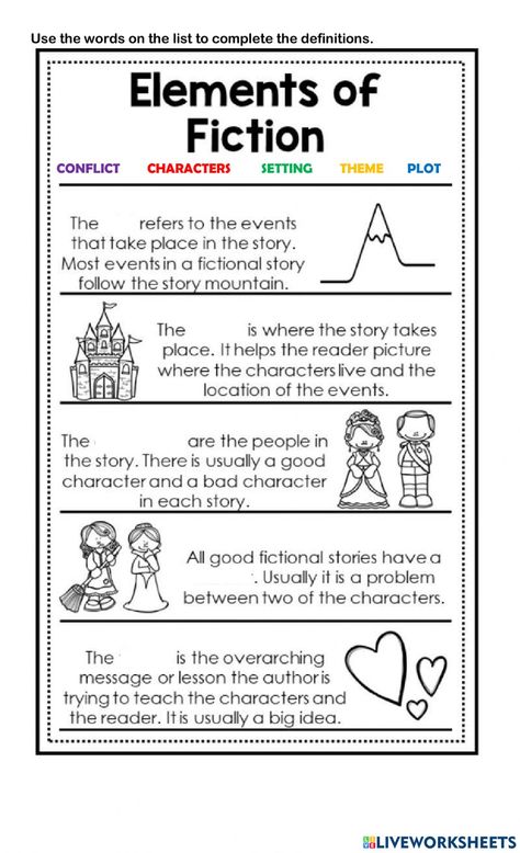 Literary Elements Worksheet, Literary Devices Worksheet, Non Fiction Worksheet, Literature Devices, Literary Devices Activities, Plot Worksheet, Fiction Elements, Elements Of Fiction, Story Elements Worksheet