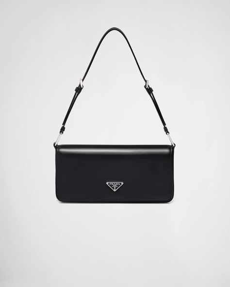 Prada Bag Black, Prada Mini, Prada Collection, Triangle Bag, Small Shoulder Bags, Prada Shoulder Bag, Triangle Logo, Bag Light, Leather Mini