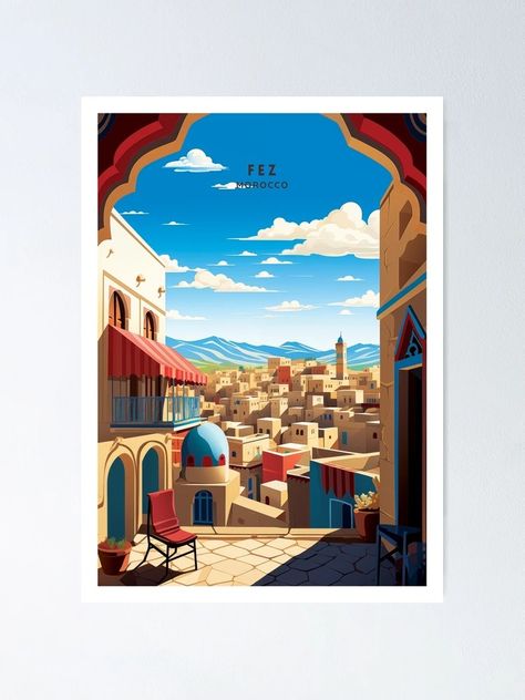 "Fez Morocco Historic Medina Travel Illustration" Poster for Sale by NeuralVibe | Redbubble Morocco Illustration, Fez Morocco, Poster Illustration, Travel Illustration, Illustration Poster, Vintage Travel, Travel Poster, Graphic Poster, Illustrations Posters