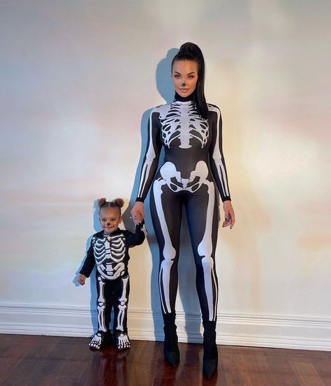 Mommy And Me Costumes, Turtleneck Jumpsuit, Family Themed Halloween Costumes, Full Body Jumpsuit, Skeleton Print, Print Jumpsuit, Jumpsuit Pattern, Turtleneck Long Sleeve, One Piece Bodysuit