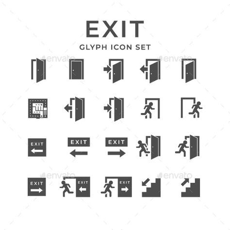 Set Glyph Icons of Exit - Man-made objects Objects Advertisement Design, Glyph Icon, Best Icons, Rgb Color, Advertising Design, Glyphs, Icon Design, White, Color