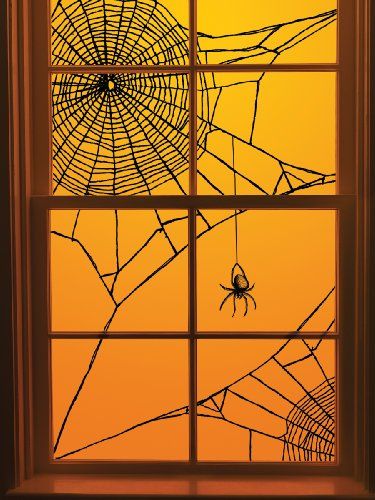 DIY Halloween Spiderweb Window Decoration ~ It's just black yarn, scotch tape...  brilliant idea. Diy Halloween Window Decorations, Diy Halloween Window, Halloween Window Display, Halloween Window Silhouettes, Halloween Window Clings, Halloween Window Decorations, Casa Halloween, Window Decorations, Diy Halloween Decor