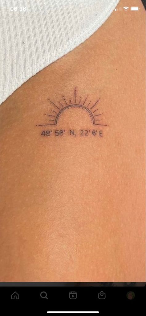 Bicep Small Tattoo, Dainty Coordinates Tattoo, Coordinate Tattoo Ideas For Women, Cape Cod Tattoo Ideas, Cyprus Tattoo Ideas, Co Ordinates Tattoo, Kona Tattoo, South Africa Tattoo Ideas, Greece Inspired Tattoo