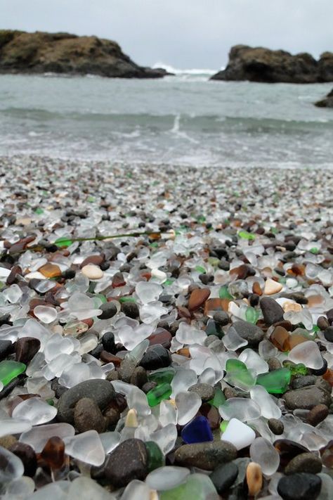 glass beach. Glass Peddel Beach Usa, Glass Pebble Beach, Crystal Beach, Usa Beaches, Glass Beach, Sea Glass Beach, Fort Bragg, Beach Color, Sea Waves