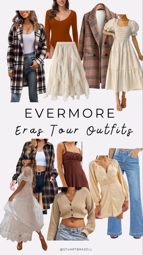 Evermore inspired outfit ideas for the eras tour Evermore Eras Tour Outfits, Evermore Eras Tour, Taylor Swift Concert Outfit Ideas, Eras Tour Outfit Ideas, Concert Outfit Winter, Eras Tour Outfits, Fashion Show Themes, Taylor Outfits, Taylor Swift Tour Outfits