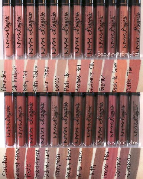 Emily Fox (@beautywithemilyfox) • Instagram photos and videos Nyx Lip Lingerie Swatches, Makeup Lips Matte, Nyx Lip Lingerie, Lingerie Satin, Nyx Lip, Nyx Lipstick, Makeup Lips, Cool Skin Tone, Colors For Skin Tone