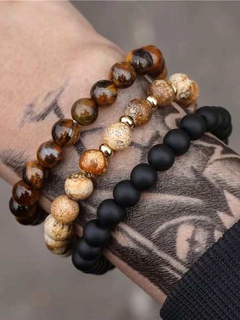 Mens Bracelet Set, Memory Wire Wrap Bracelets, Men Bracelets, Bracelet Sets, Bracelets Design, Wooden Bracelet, Beads Bracelet Design, Mens Beaded Bracelets, Mens Jewelry Bracelet