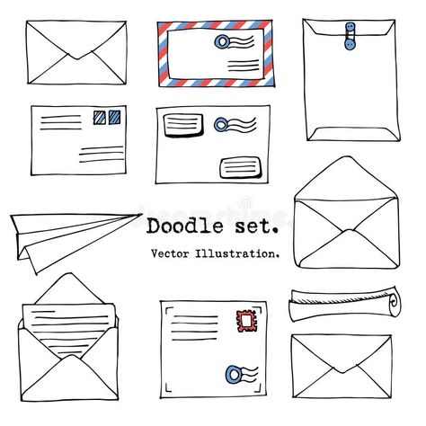 Hand drawn mail, post, letter, envelope, paper plane cartoon Set. Vector illustration. Doodle decorative elements. Mail and post i. Con in sketch style stock illustration Mail Drawing, Plane Cartoon, Envelope Tattoo, Envelope Paper, Letter Envelope, Cute Envelopes, Envelope Lettering, Illustration Doodle, Mail Post