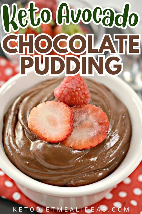 Rich and smooth keto avocado chocolate pudding garnished with fresh berries, a delicious low carb chocolate dessert option. Low Carb Chocolate Desserts, Avocado Recipes Dessert, Keto Recipes Dessert, Chocolate Avocado Pudding, Cherry Dump Cake Recipe, Healthy Chocolate Pudding, Keto Pudding, Avocado Dessert, Bacon Wrapped Scallops