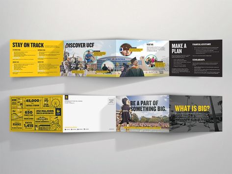 Double gate fold brochure mailer for the University of Central Florida. Growing Art, Postcard Mailer, Direct Mail Design, Mailer Design, Double Gate, University Of Central Florida, Asian Street Food, Something Big, Direct Mail